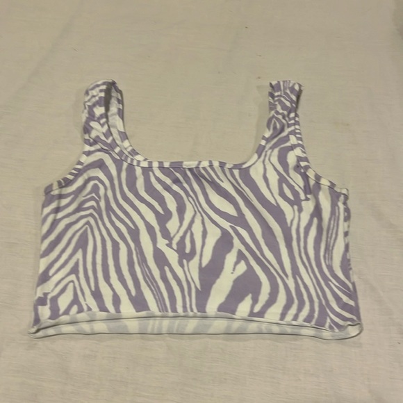 shein ezwear notched neck lettuce trim tank purple zebra striped polyester xs - Picture 5 of 5